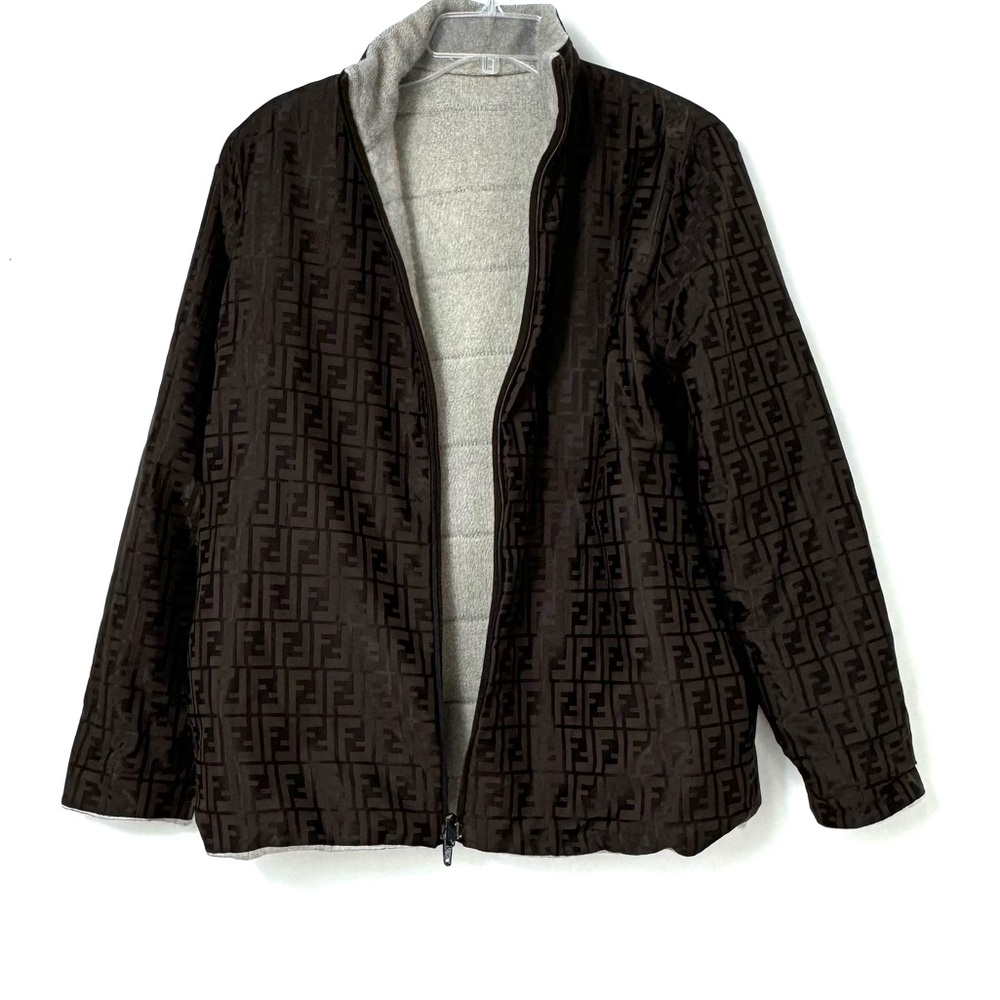 REAL Fendi Wool Zucca Reversible Coat Brown Beige Sz US(10)/EU42 GENTLE WEAR